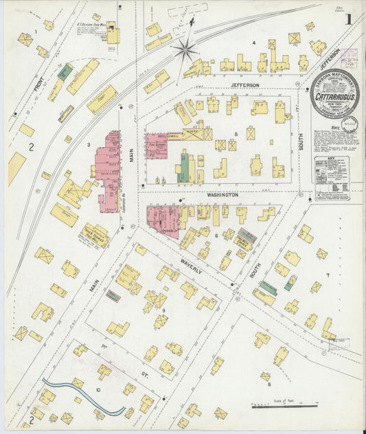 Sanborn Fire Insurance Map from Cattaraugus, Cattaraugus County, New York (1902), Sheet #0001 - Historic Sanborn Fire Insurance Map Print, vintage old map wall art, antique decor, genealogy gift, New York New York map