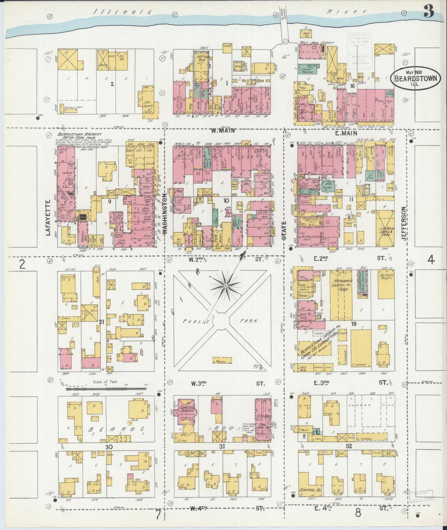 Sanborn Fire Insurance Map from Beardstown, Cass County, Illinois (1900), Sheet #0003 - Historic Sanborn Fire Insurance Map Print, vintage old map wall art, antique decor, genealogy gift, Illinois Illinois map