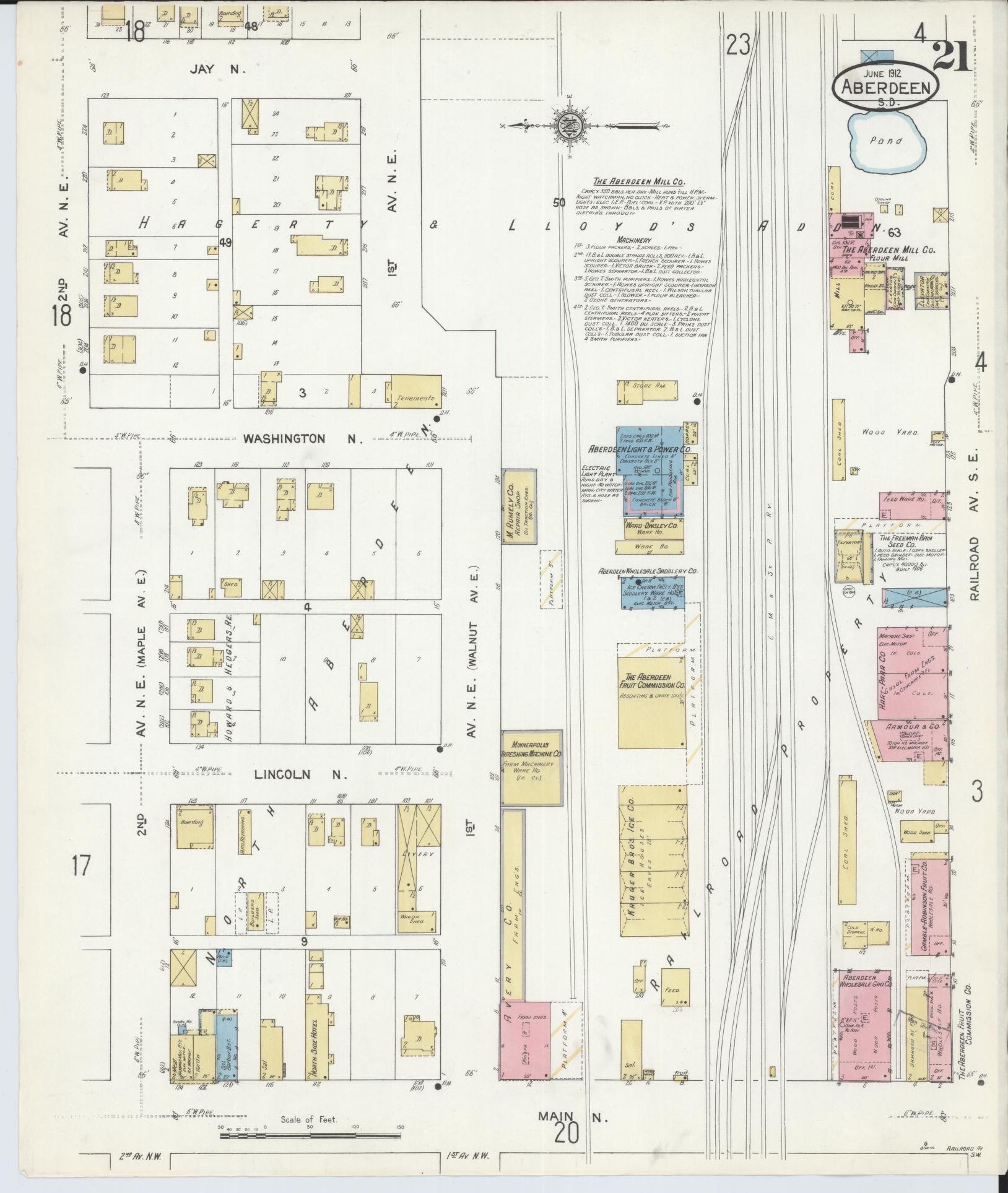 Sanborn Fire Insurance Map from Aberdeen, Brown County, South Dakota (1912), Sheet #0021 - Complete Map Set gallery image, historic Sanborn map, vintage wall art, South Dakota South Dakota