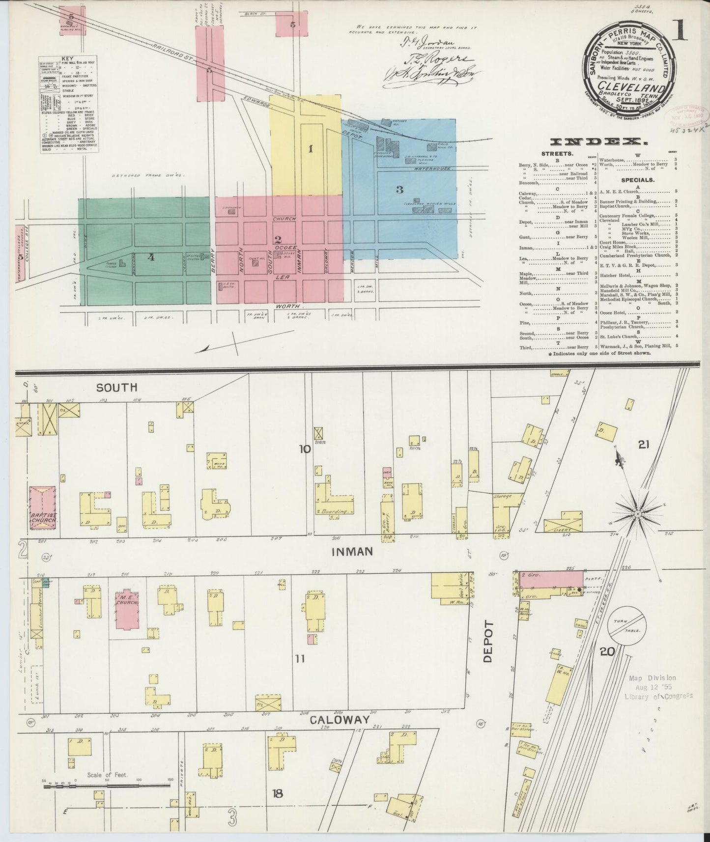 Sanborn Fire Insurance Map from Cleveland, Bradley County, Tennessee. (1892) – Historic Sanborn Fire Insurance Map Print