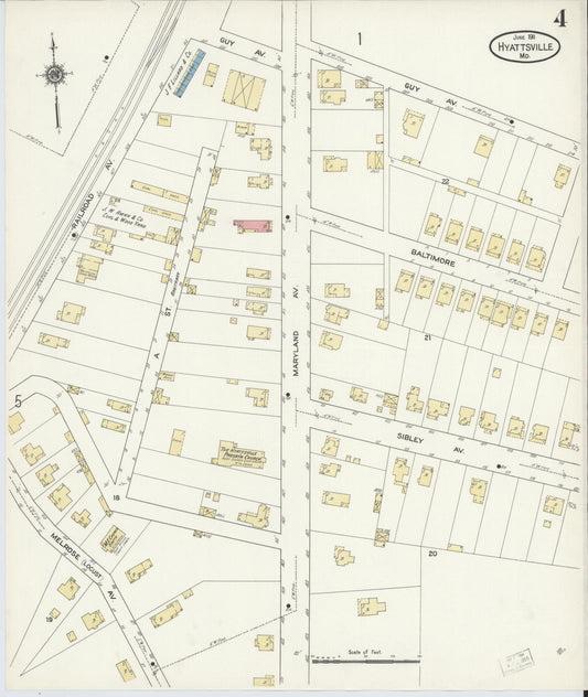 Sanborn Fire Insurance Map from Hyattsville, Prince Georges County, Maryland (1911), Sheet #0004 - Historic Sanborn Fire Insurance Map Print, vintage old map wall art