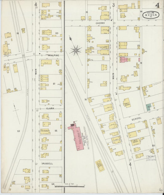 Sanborn Fire Insurance Map from Avoca, Luzerne County, Pennsylvania (1896), Sheet #0004 - Historic Sanborn Fire Insurance Map Print, vintage old map wall art, antique decor, genealogy gift, Pennsylvania Pennsylvania map