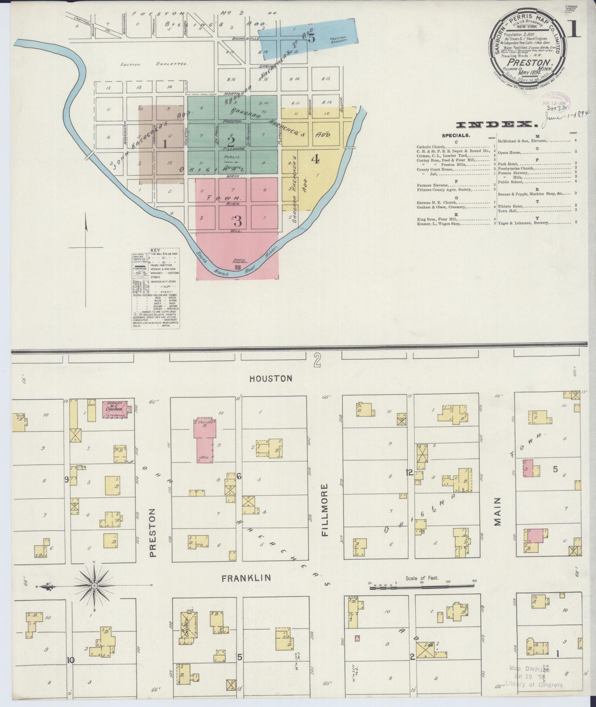 Sanborn Fire Insurance Map from Preston, Fillmore County, Minnesota (1894), Sheet #0001 - Complete Map Set gallery image, historic Sanborn map, vintage wall art, Minnesota Minnesota