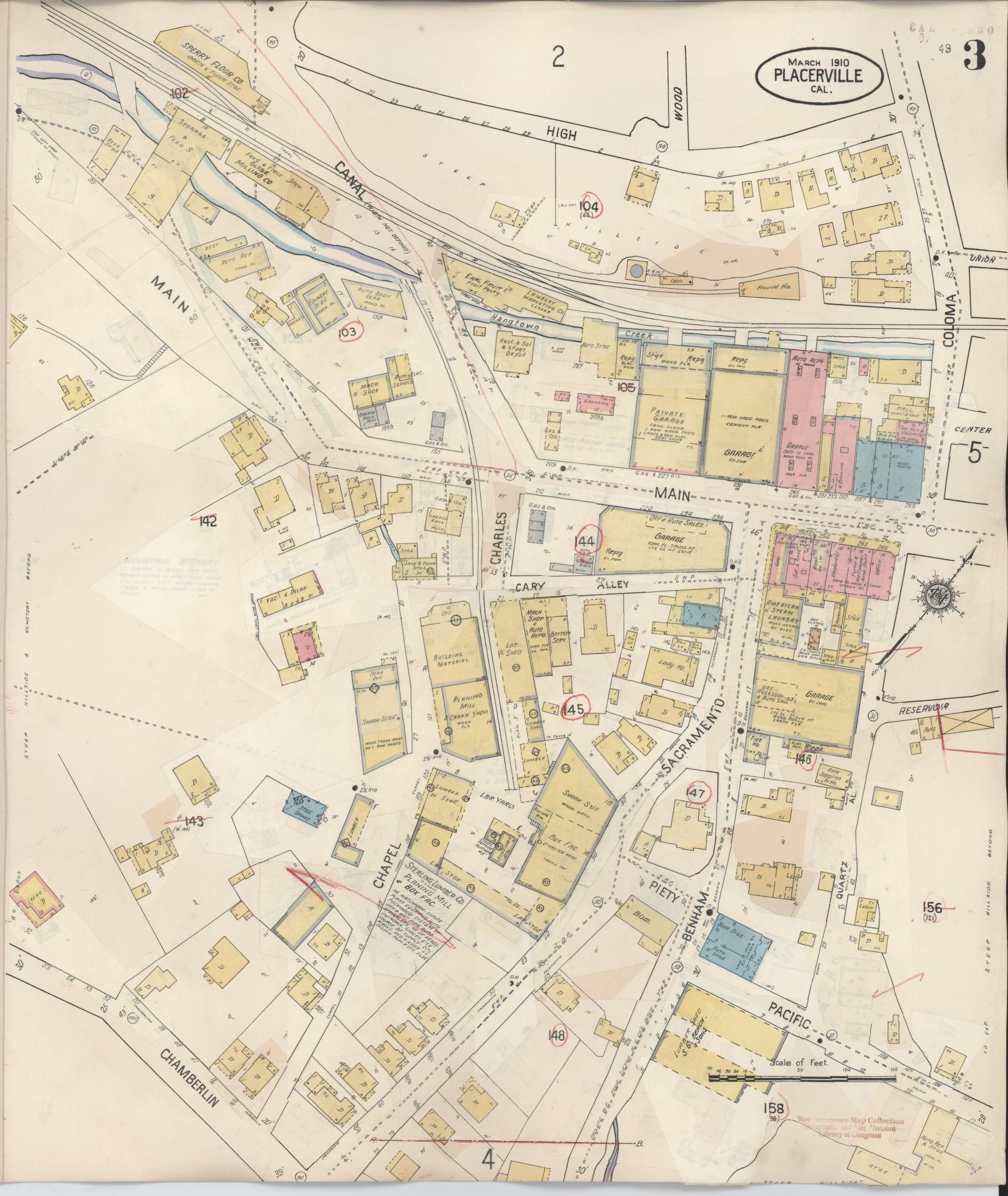 Sanborn Fire Insurance Map from Placerville, El Dorado County, California (1940), Sheet #0003 - Complete Map Set gallery image, historic Sanborn map, vintage wall art, California California