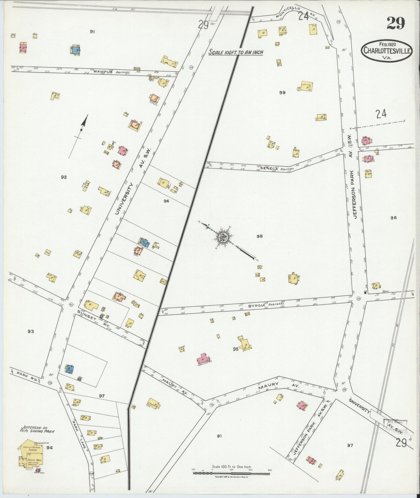 Sanborn Fire Insurance Map from Charlottesville, Independent Cities, Virginia (1920), Sheet #0029 - Complete Map Set gallery image, historic Sanborn map, vintage wall art, Virginia Virginia