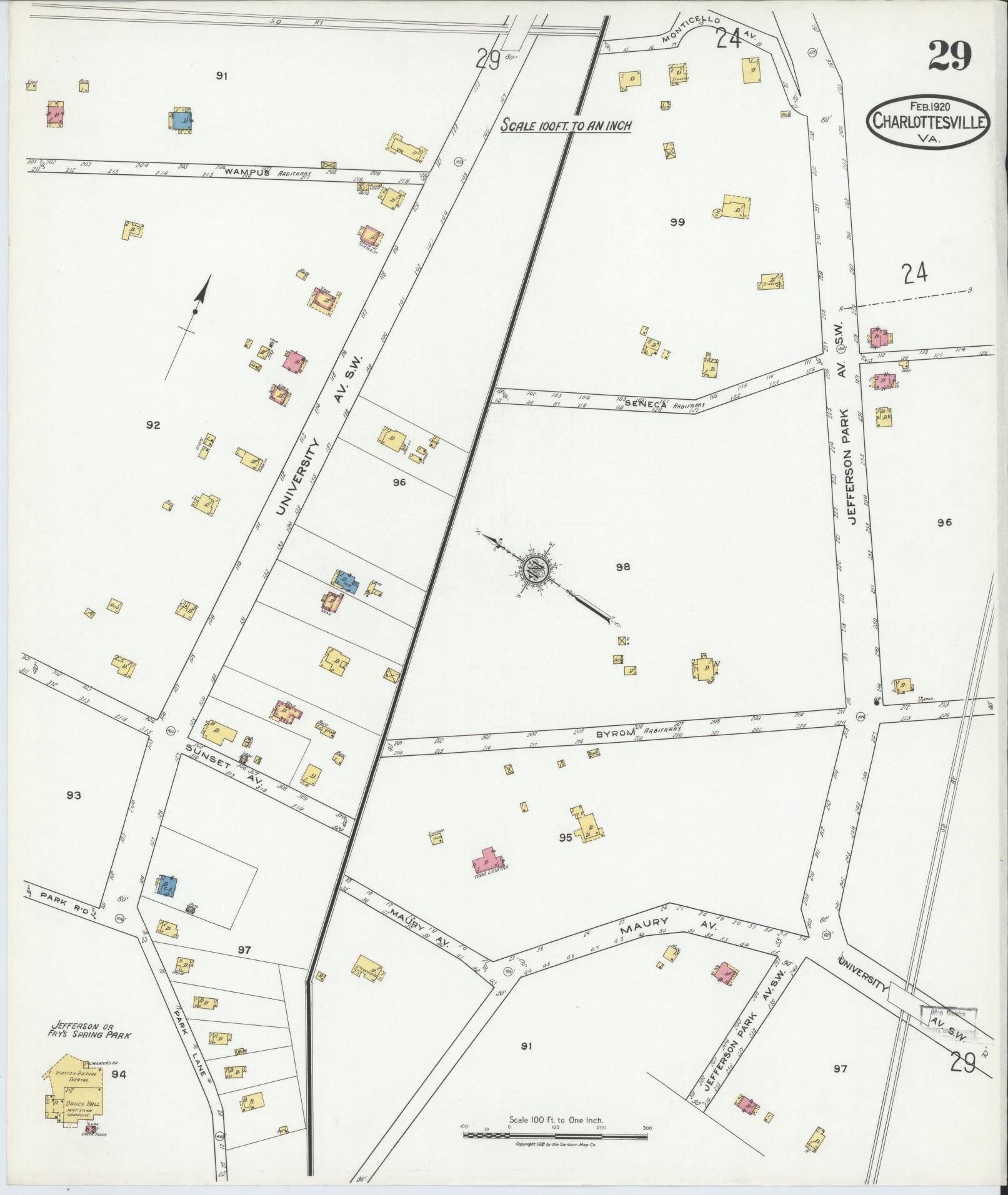Sanborn Fire Insurance Map from Charlottesville, Independent Cities, Virginia (1920), Sheet #0029 - Complete Map Set gallery image, historic Sanborn map, vintage wall art, Virginia Virginia