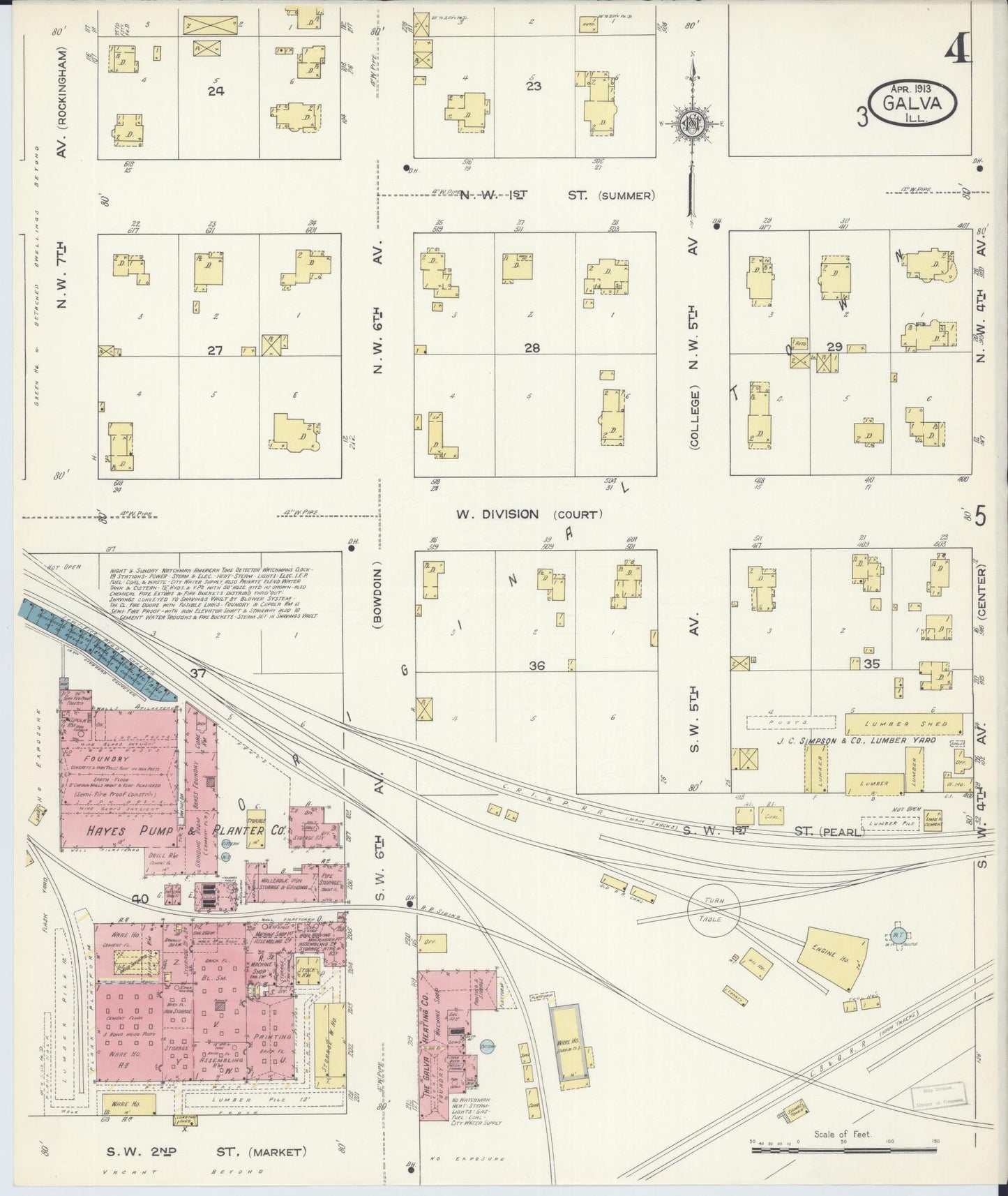Sanborn Fire Insurance Map from Galva, Henry County, Illinois (1913), Sheet #0004 - Complete Map Set gallery image, historic Sanborn map, vintage wall art, Illinois Illinois