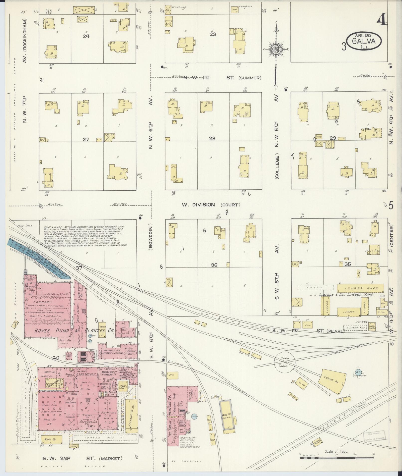 Sanborn Fire Insurance Map from Galva, Henry County, Illinois (1913), Sheet #0004 - Complete Map Set gallery image, historic Sanborn map, vintage wall art, Illinois Illinois