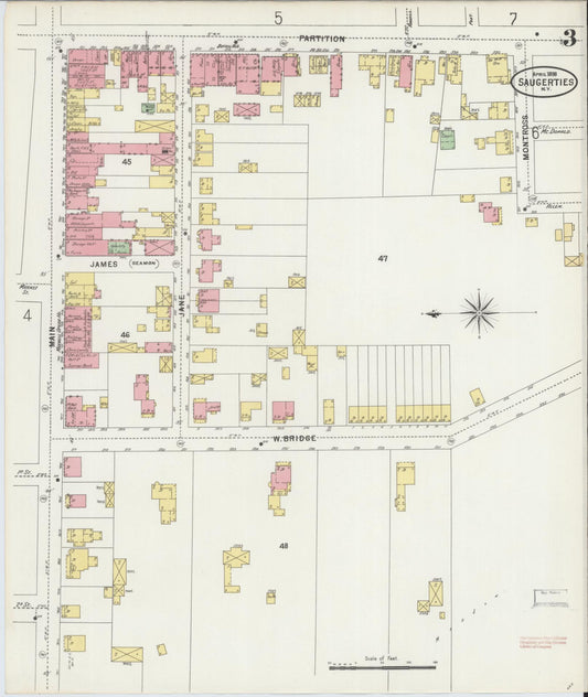 Sanborn Fire Insurance Map from Saugerties, Ulster County, New York (1898), Sheet #0003 - Historic Sanborn Fire Insurance Map Print, vintage old map wall art, antique decor, genealogy gift, New York New York map