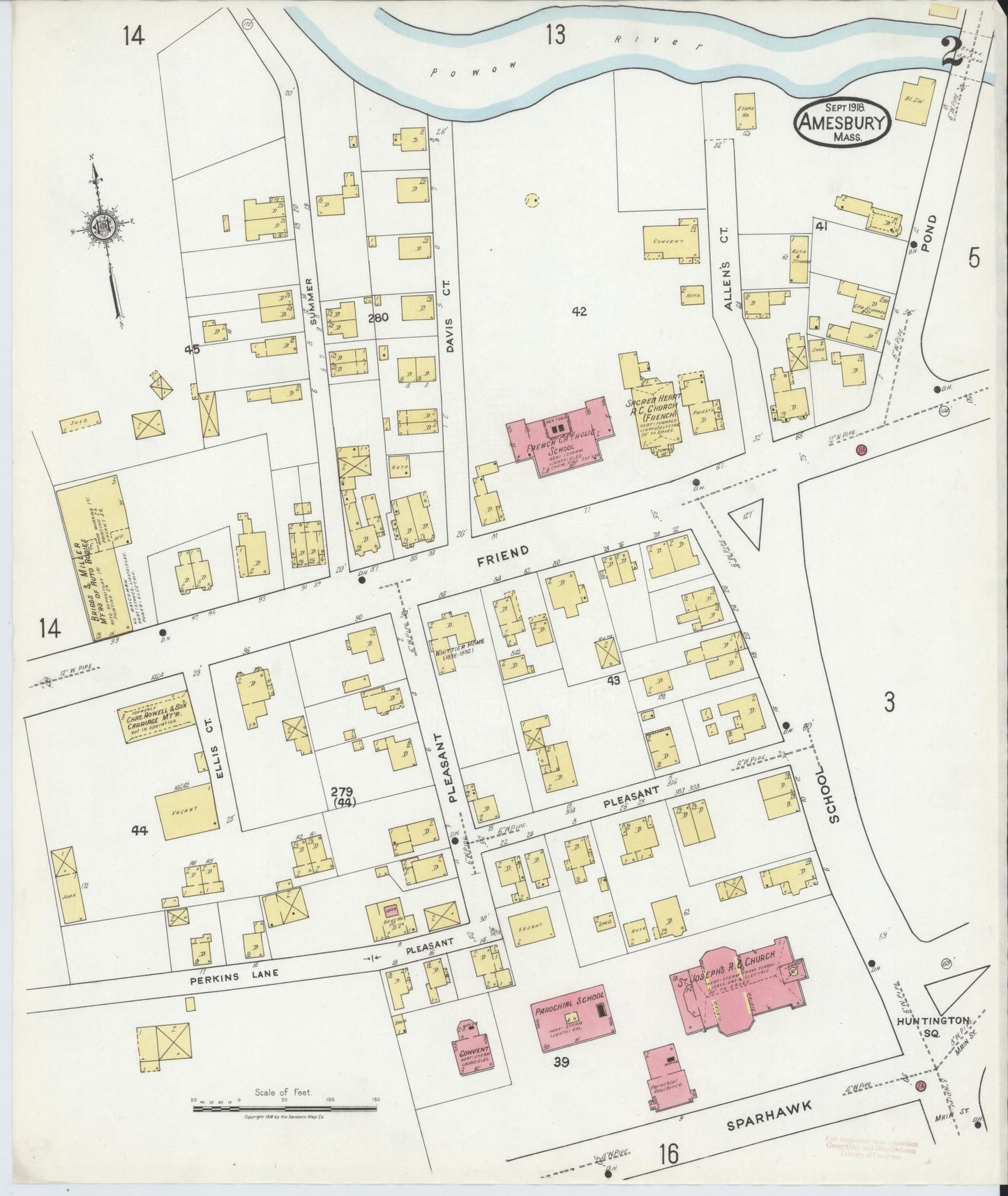 Sanborn Fire Insurance Map from Amesbury, Essex County, Massachusetts (1918), Sheet #0002 - Complete Map Set gallery image, historic Sanborn map, vintage wall art, Massachusetts Massachusetts