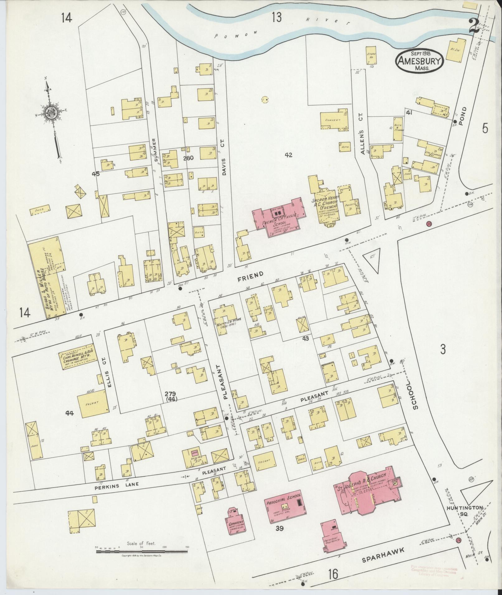 Sanborn Fire Insurance Map from Amesbury, Essex County, Massachusetts (1918), Sheet #0002 - Complete Map Set gallery image, historic Sanborn map, vintage wall art, Massachusetts Massachusetts