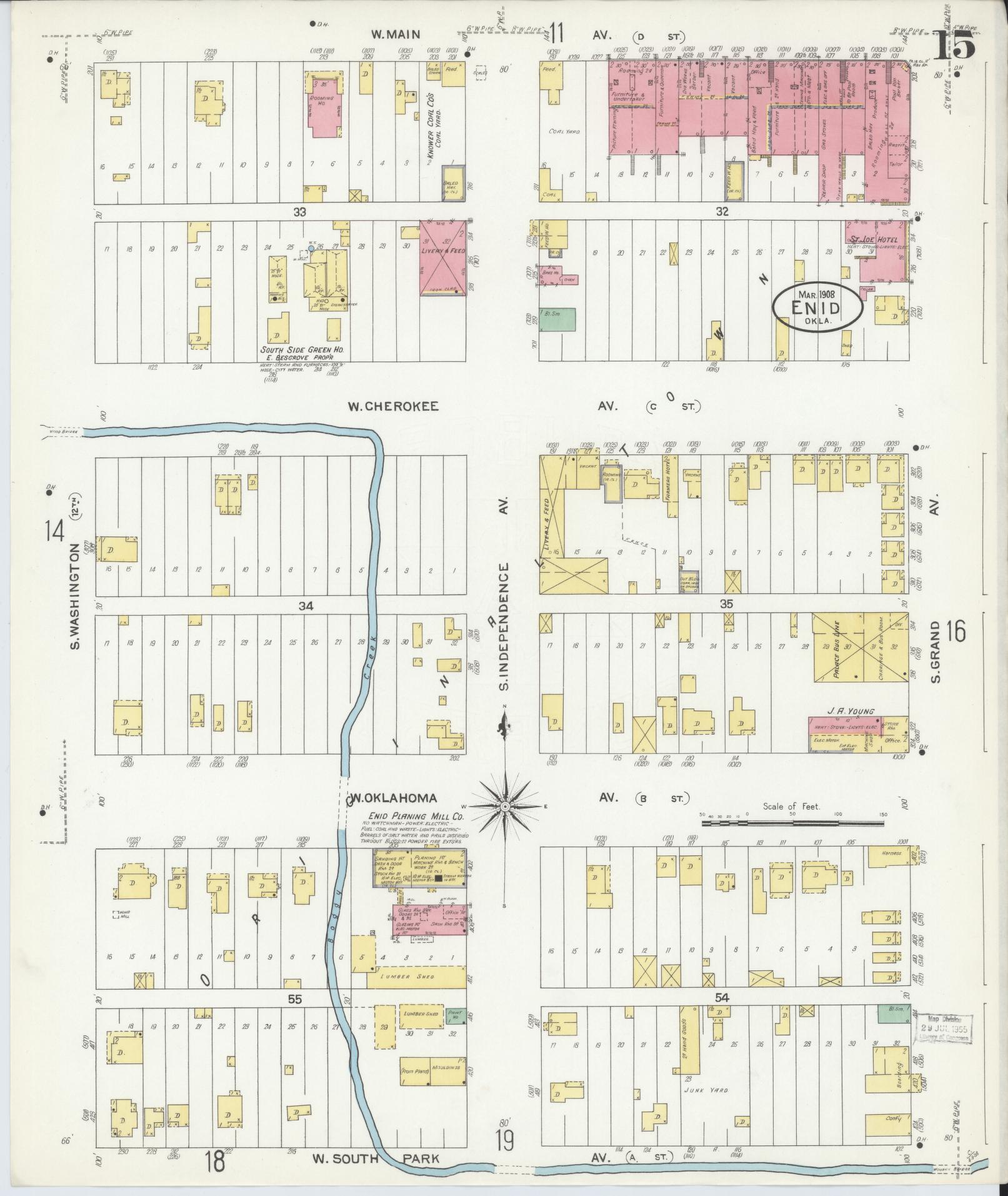 Sanborn Fire Insurance Map from Enid, Garfield County, Oklahoma (1908), Sheet #0015 - Historic Sanborn Fire Insurance Map Print, vintage old map wall art, antique decor, genealogy gift, Oklahoma Oklahoma map