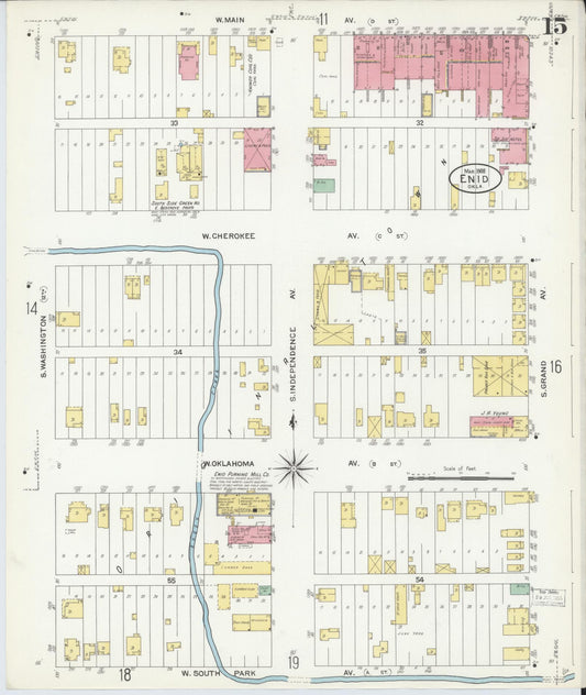 Sanborn Fire Insurance Map from Enid, Garfield County, Oklahoma (1908), Sheet #0015 - Historic Sanborn Fire Insurance Map Print, vintage old map wall art, antique decor, genealogy gift, Oklahoma Oklahoma map