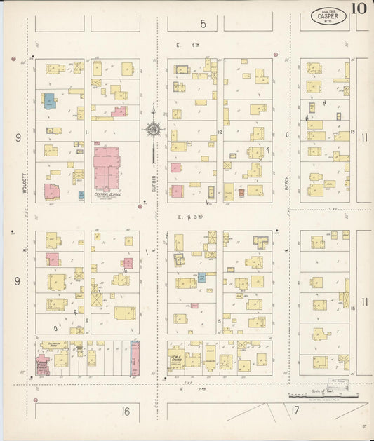 Sanborn Fire Insurance Map from Casper, Natrona County, Wyoming (1918), Sheet #0010 - Historic Sanborn Fire Insurance Map Print, vintage old map wall art, antique decor, genealogy gift, Wyoming Wyoming map
