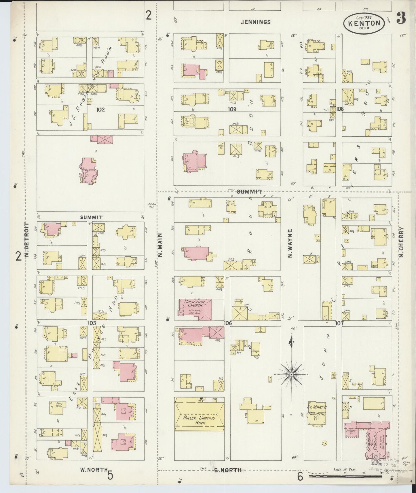 Sanborn Fire Insurance Map from Kenton, Hardin County, Ohio (1897), Sheet #0003 - Historic Sanborn Fire Insurance Map Print, vintage old map wall art, antique decor, genealogy gift, Ohio Ohio map