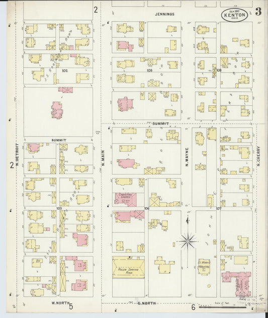 Sanborn Fire Insurance Map from Kenton, Hardin County, Ohio (1897), Sheet #0003 - Historic Sanborn Fire Insurance Map Print, vintage old map wall art, antique decor, genealogy gift, Ohio Ohio map