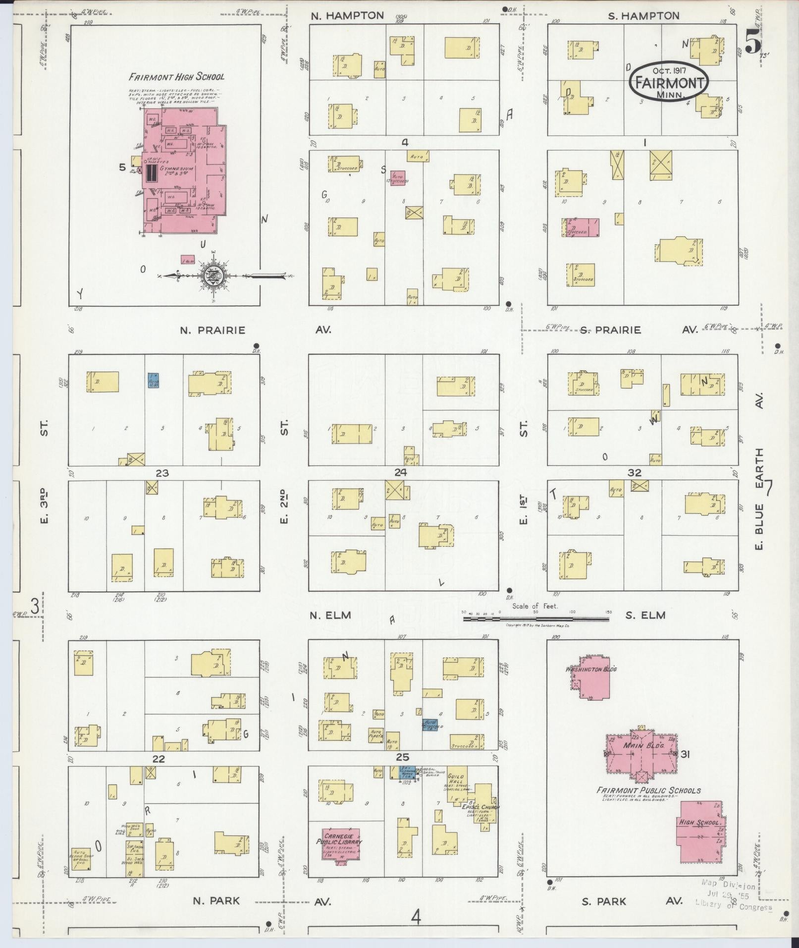Sanborn Fire Insurance Map from Fairmont, Martin County, Minnesota (1917), Sheet #0005 - Historic Sanborn Fire Insurance Map Print, vintage old map wall art, antique decor, genealogy gift, Minnesota Minnesota map