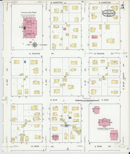 Sanborn Fire Insurance Map from Fairmont, Martin County, Minnesota (1917), Sheet #0005 - Historic Sanborn Fire Insurance Map Print, vintage old map wall art, antique decor, genealogy gift, Minnesota Minnesota map