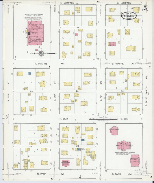 Sanborn Fire Insurance Map from Fairmont, Martin County, Minnesota (1917), Sheet #0005 - Historic Sanborn Fire Insurance Map Print, vintage old map wall art, antique decor, genealogy gift, Minnesota Minnesota map