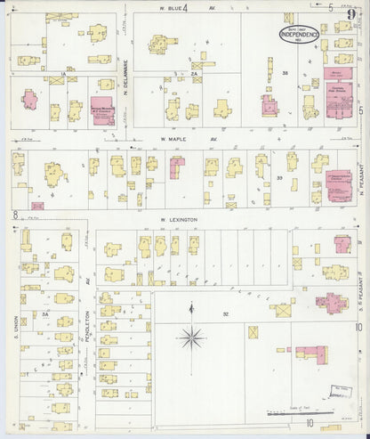 Sanborn Fire Insurance Map from Independence, Jackson County, Missouri (1907), Sheet #0009 - Complete Map Set gallery image, historic Sanborn map, vintage wall art, Missouri Missouri