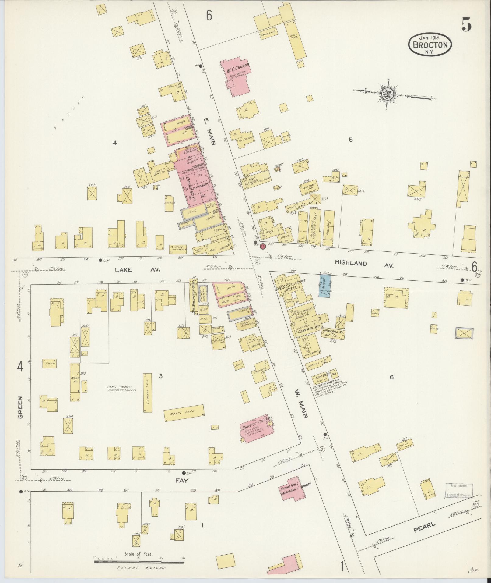 Sanborn Fire Insurance Map from Brocton, Chautauqua County, New York (1913), Sheet #0005 - Historic Sanborn Fire Insurance Map Print, vintage old map wall art, antique decor, genealogy gift, New York New York map