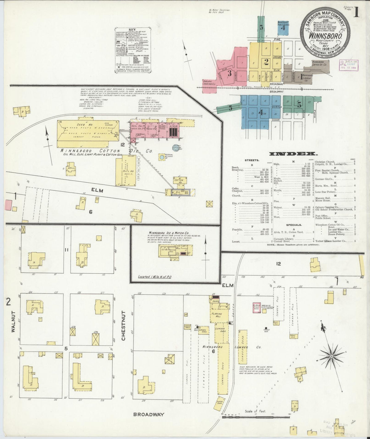 Sanborn Fire Insurance Map from Winnsboro, Wood County, Texas (1909), Sheet #0001 - Complete Map Set gallery image, historic Sanborn map, vintage wall art, Texas Texas