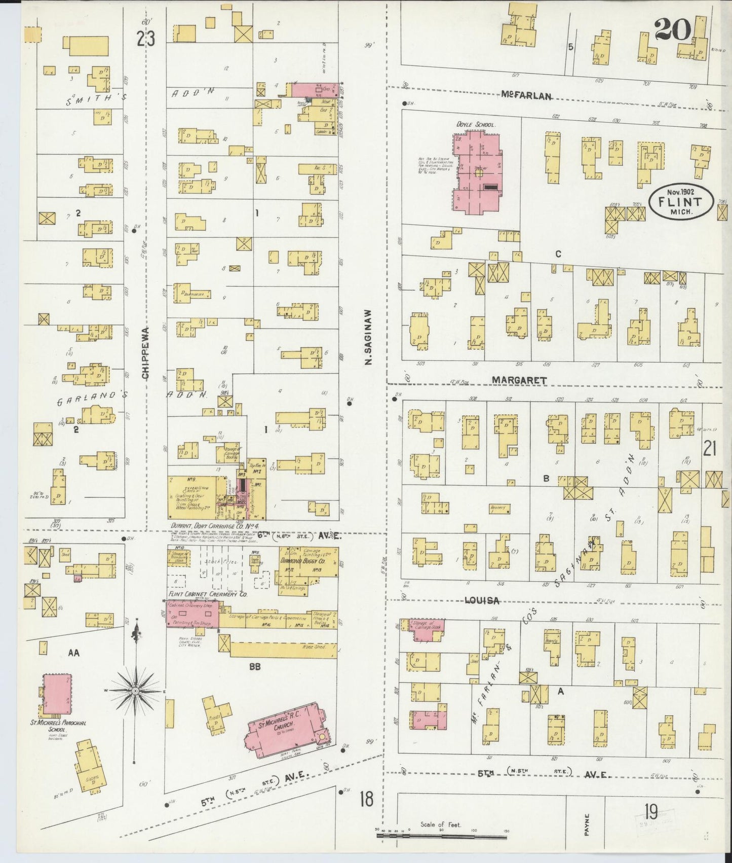 Sanborn Fire Insurance Map from Flint, Genesee County, Michigan (1902), Sheet #0020 - Complete Map Set gallery image, historic Sanborn map, vintage wall art, Michigan Michigan