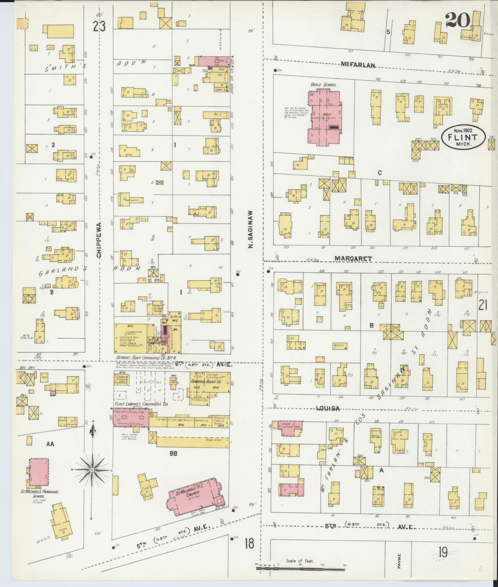 Sanborn Fire Insurance Map from Flint, Genesee County, Michigan (1902), Sheet #0020 - Complete Map Set gallery image, historic Sanborn map, vintage wall art, Michigan Michigan