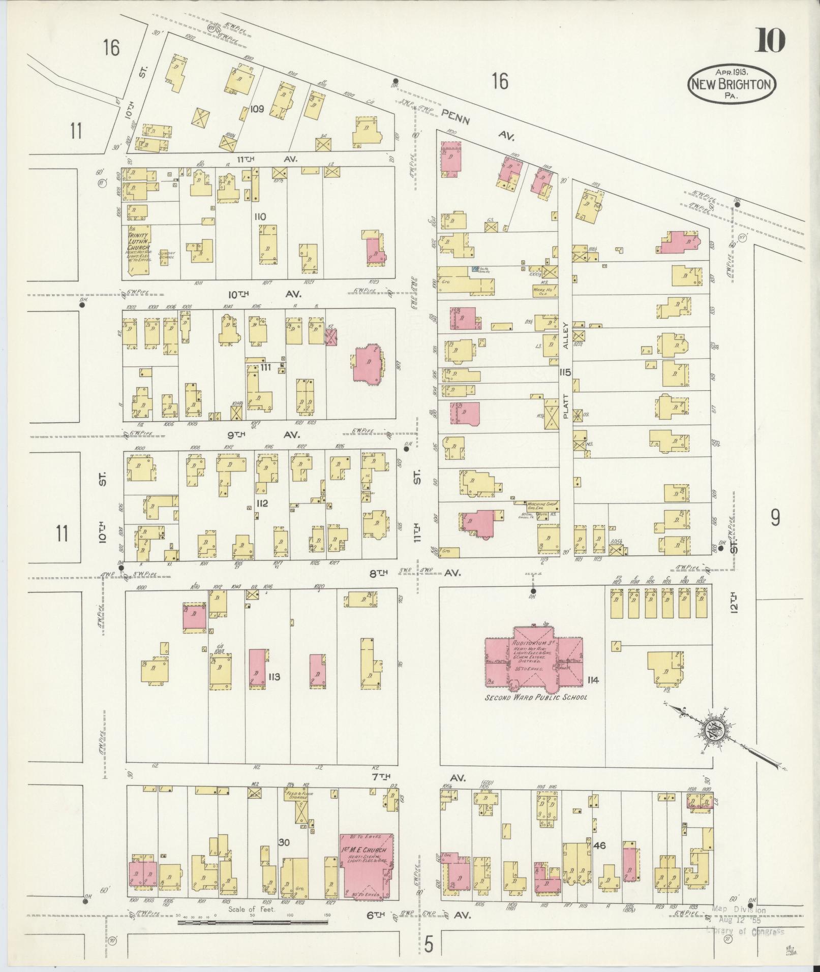 Sanborn Fire Insurance Map from New Brighton, Beaver County, Pennsylvania (1913), Sheet #0010 - Complete Map Set gallery image, historic Sanborn map, vintage wall art, Pennsylvania Pennsylvania