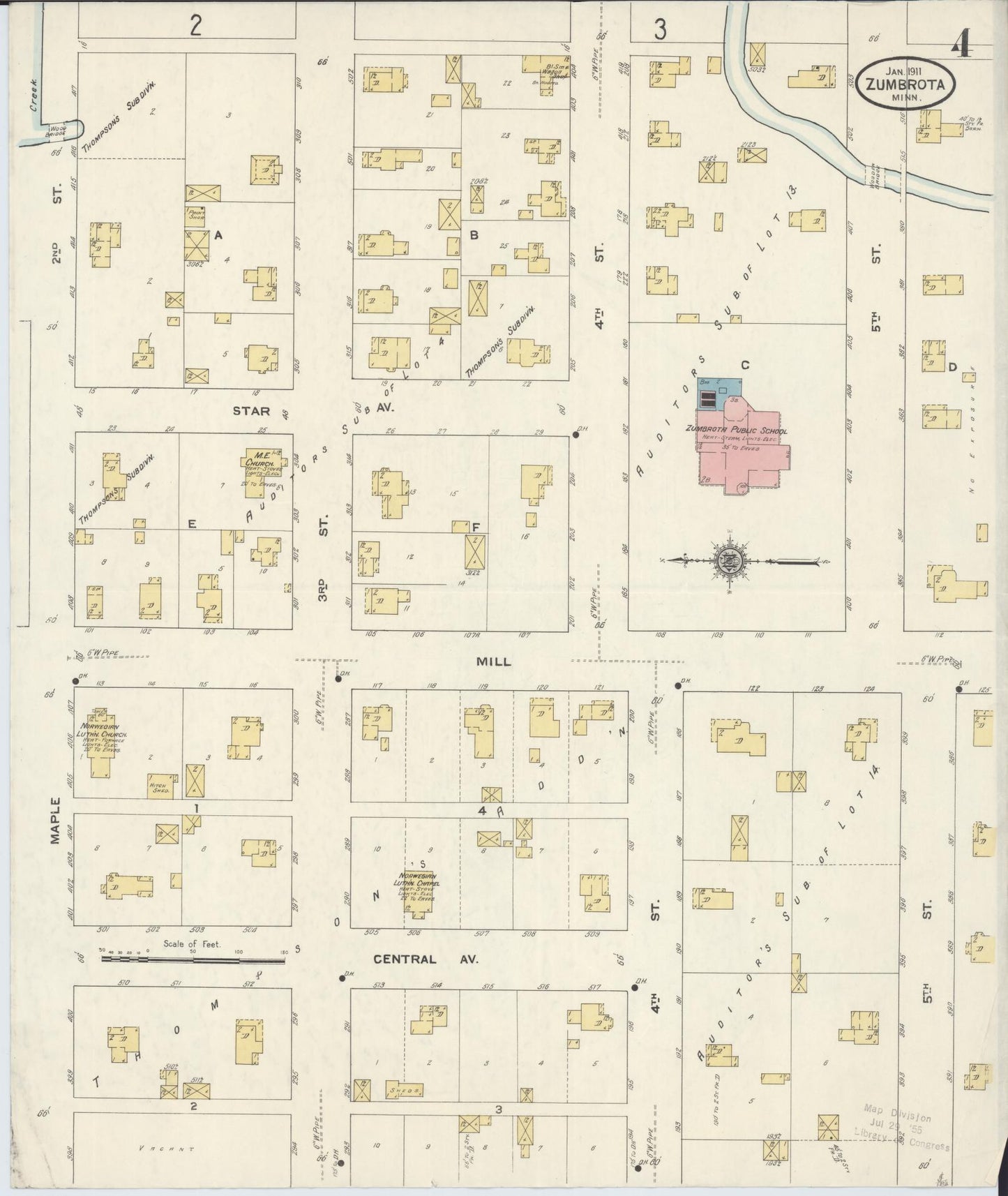 Sanborn Fire Insurance Map from Zumbrota, Goodhue County, Minnesota (1911), Sheet #0004 - Complete Map Set gallery image, historic Sanborn map, vintage wall art, Minnesota Minnesota