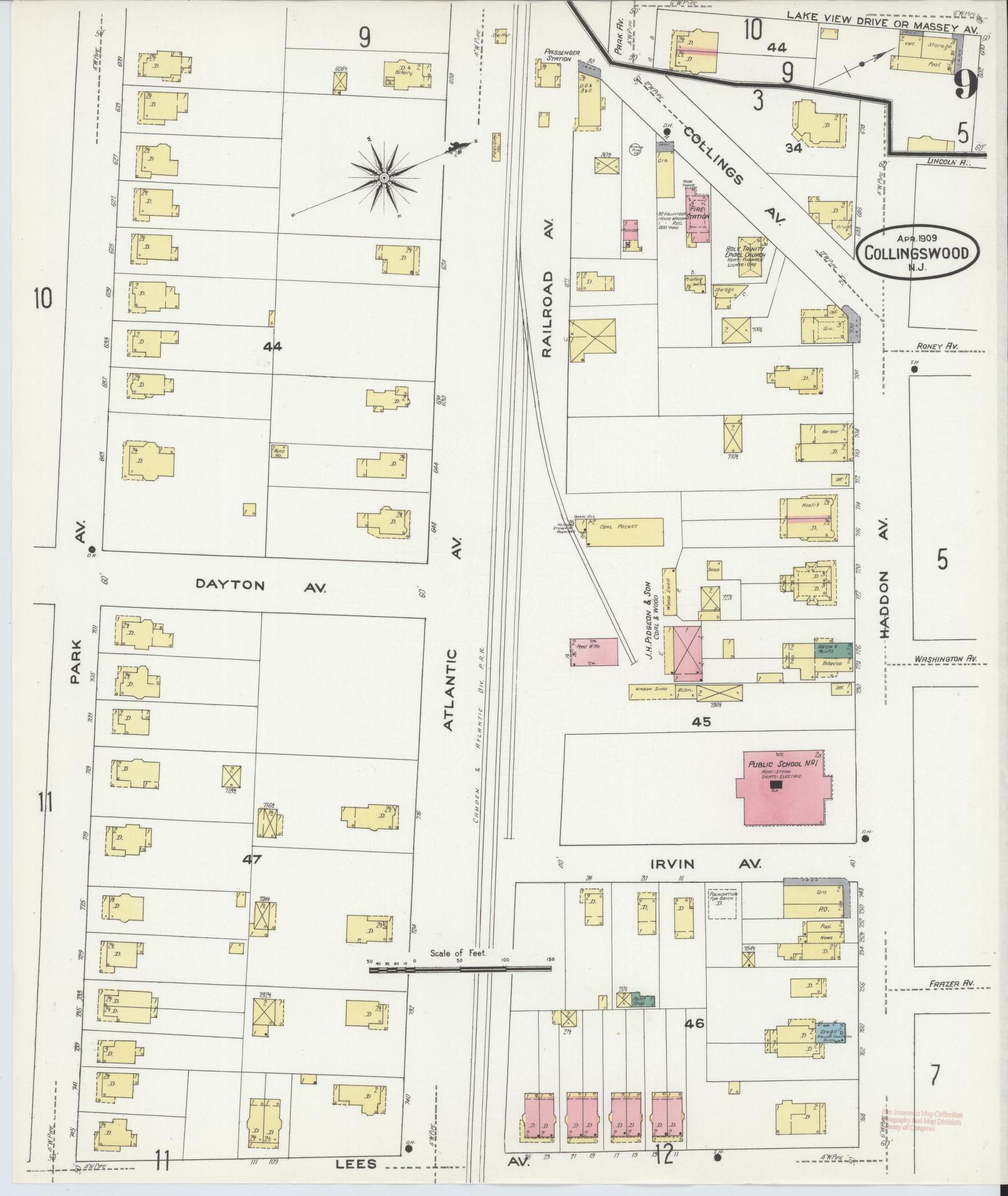Sanborn Fire Insurance Map from Collingswood, Camden County, New Jersey (1909), Sheet #0009 - Complete Map Set gallery image, historic Sanborn map, vintage wall art, New Jersey New Jersey