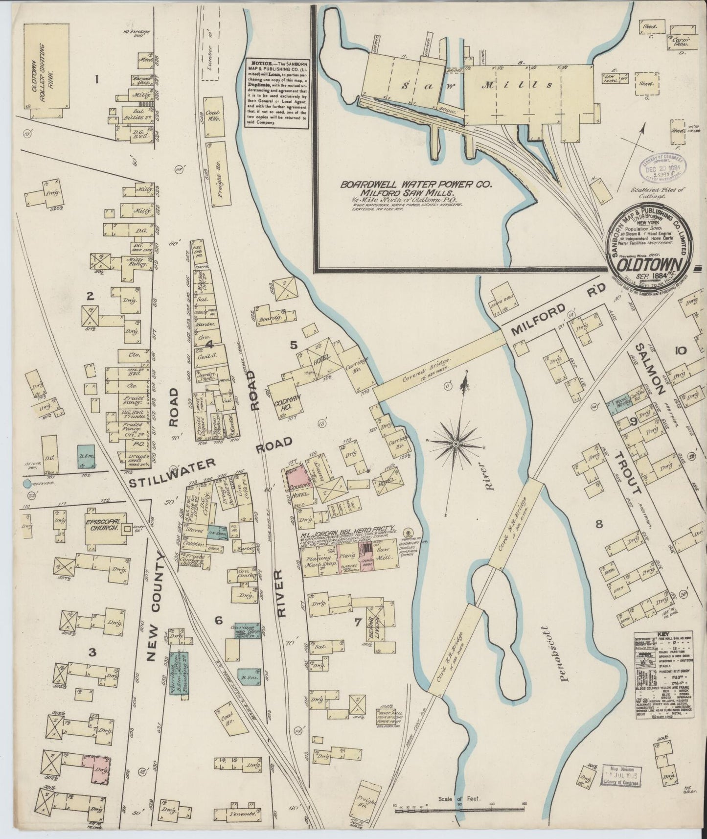 Sanborn Fire Insurance Map from Old Town, Penobscot County, Maine. (1884) – Historic Sanborn Fire Insurance Map Print