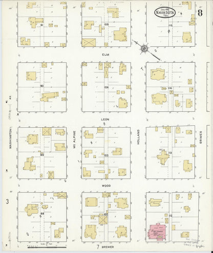 Sanborn Fire Insurance Map from Navasota, Grimes County, Texas (1912), Sheet #0008 - Historic Sanborn Fire Insurance Map Print, vintage old map wall art, antique decor, genealogy gift, Texas Texas map