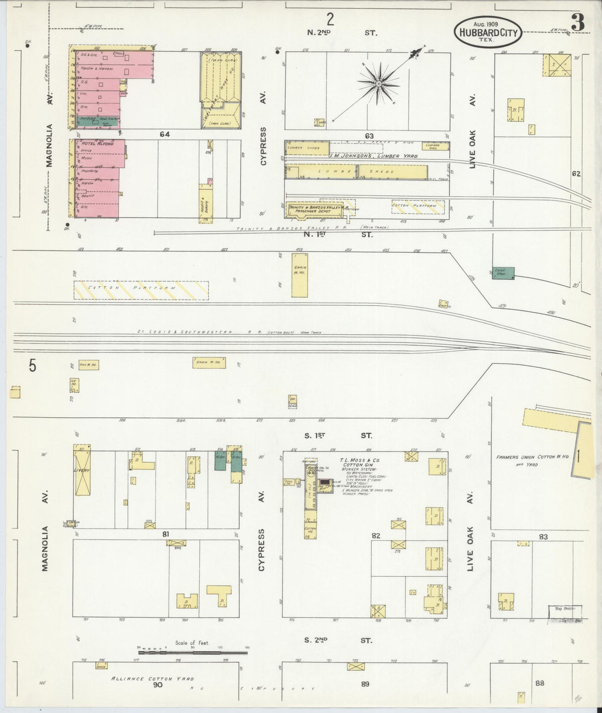 Sanborn Fire Insurance Map from Hubbard, Hill County, Texas (1909), Sheet #0003 - Complete Map Set gallery image, historic Sanborn map, vintage wall art, Texas Texas