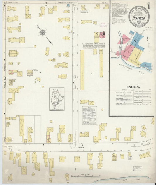 Sanborn Fire Insurance Map from Dixfield, Oxford County, Maine (1912), Sheet #0001 - Complete Map Set gallery image, historic Sanborn map, vintage wall art, Maine Maine