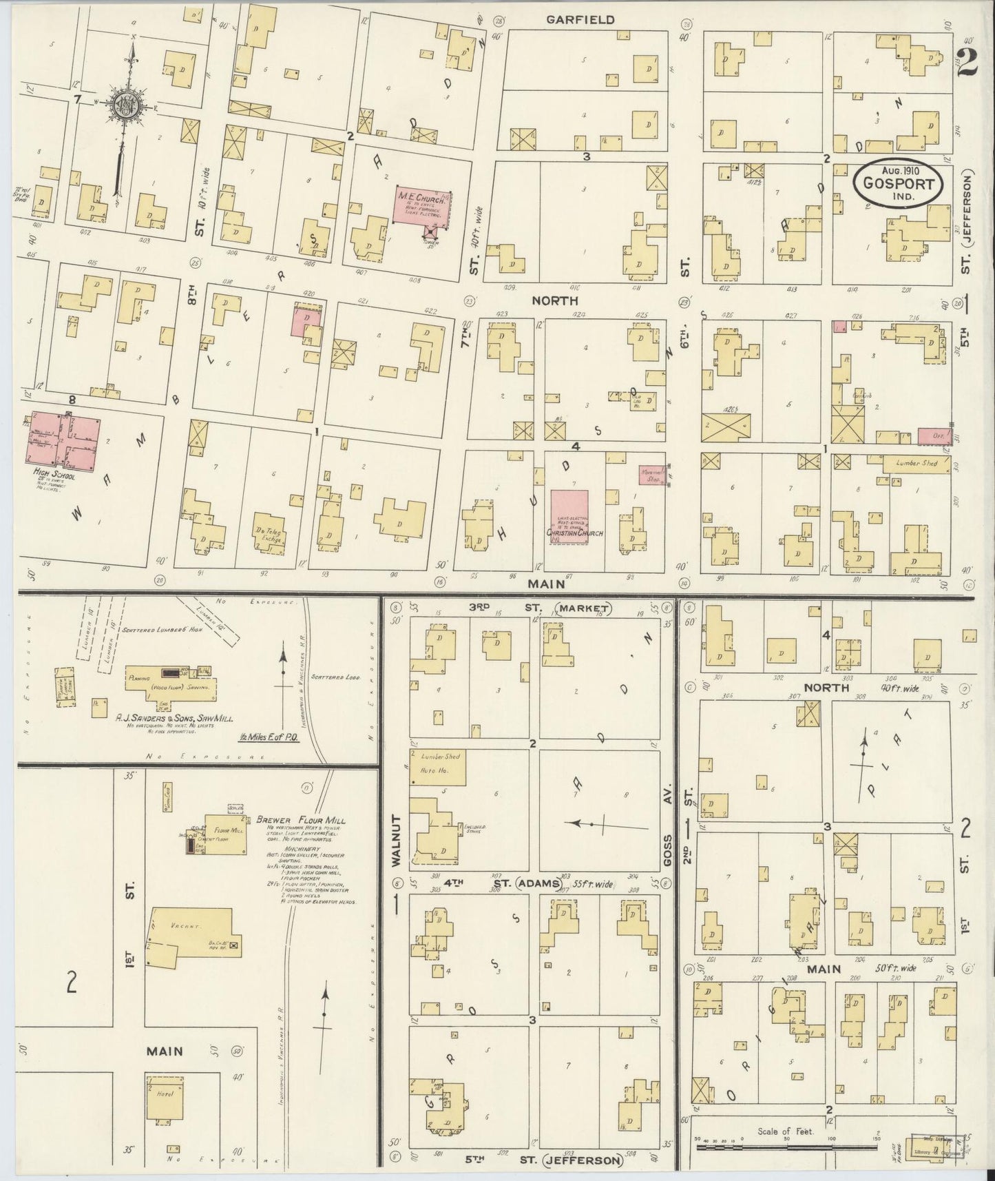 Sanborn Fire Insurance Map from Gosport, Owen County, Indiana (1910), Sheet #0002 - Complete Map Set gallery image, historic Sanborn map, vintage wall art, Indiana Indiana