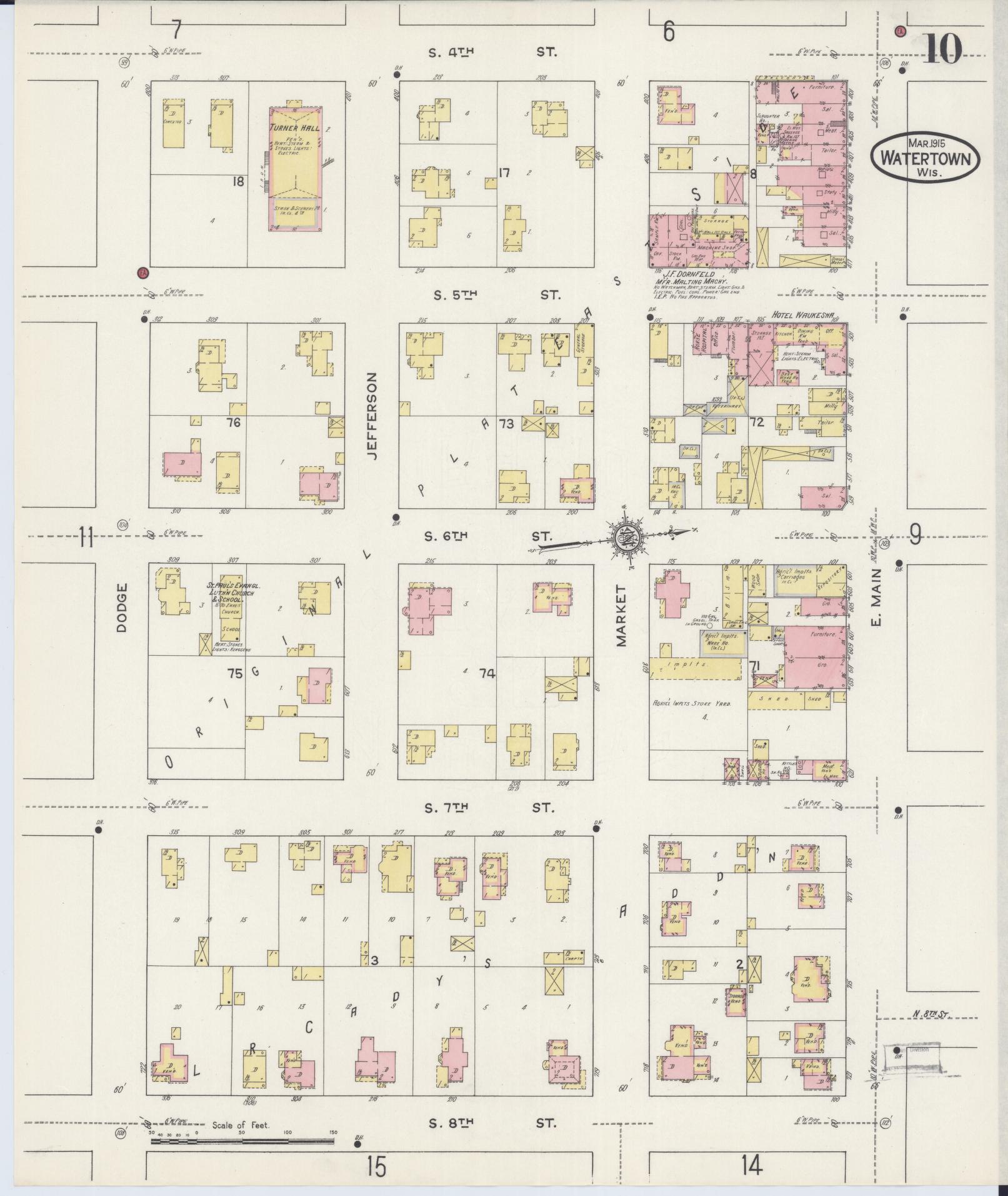 Sanborn Fire Insurance Map from Watertown, Jefferson County, Wisconsin (1915), Sheet #0011 - Complete Map Set gallery image, historic Sanborn map, vintage wall art, Wisconsin Wisconsin