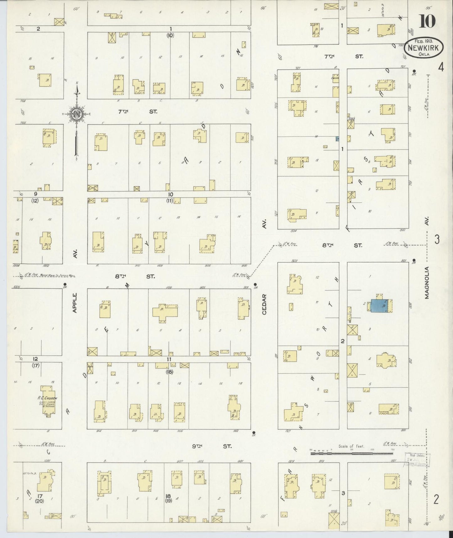 Sanborn Fire Insurance Map from Newkirk, Kay County, Oklahoma (1913), Sheet #0010 - Complete Map Set gallery image, historic Sanborn map, vintage wall art, Oklahoma Oklahoma