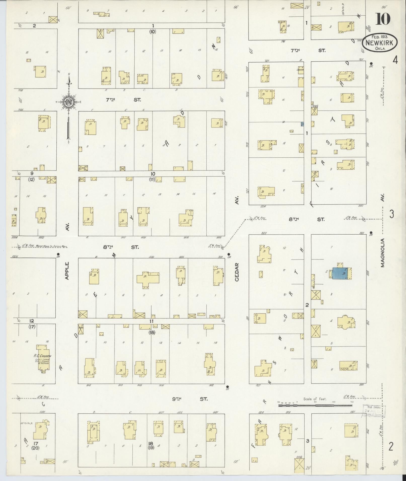 Sanborn Fire Insurance Map from Newkirk, Kay County, Oklahoma (1913), Sheet #0010 - Complete Map Set gallery image, historic Sanborn map, vintage wall art, Oklahoma Oklahoma