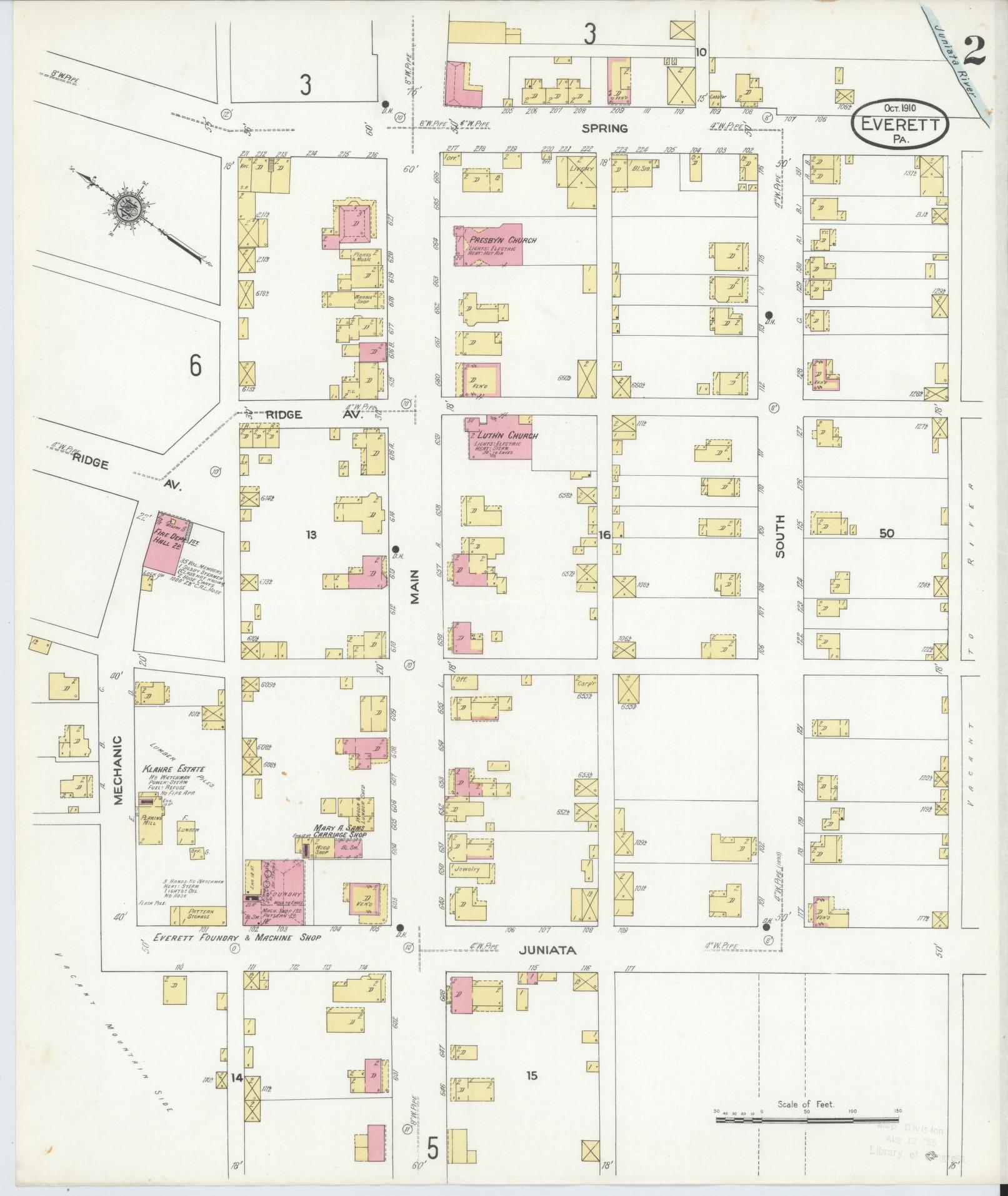 Sanborn Fire Insurance Map from Everett, Bedford County, Pennsylvania (1910), Sheet #0002 - Historic Sanborn Fire Insurance Map Print, vintage old map wall art, antique decor, genealogy gift, Pennsylvania Pennsylvania map