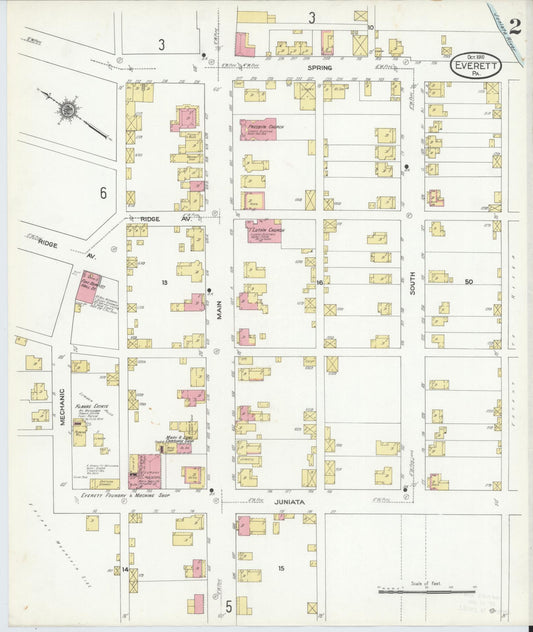 Sanborn Fire Insurance Map from Everett, Bedford County, Pennsylvania (1910), Sheet #0002 - Historic Sanborn Fire Insurance Map Print, vintage old map wall art, antique decor, genealogy gift, Pennsylvania Pennsylvania map