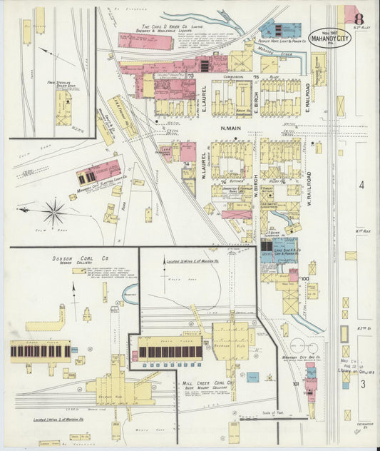 Sanborn Fire Insurance Map from Mahanoy City, Schuylkill County, Pennsylvania (1907), Sheet #0008 - Historic Sanborn Fire Insurance Map Print, vintage old map wall art, antique decor, genealogy gift, Pennsylvania Pennsylvania map