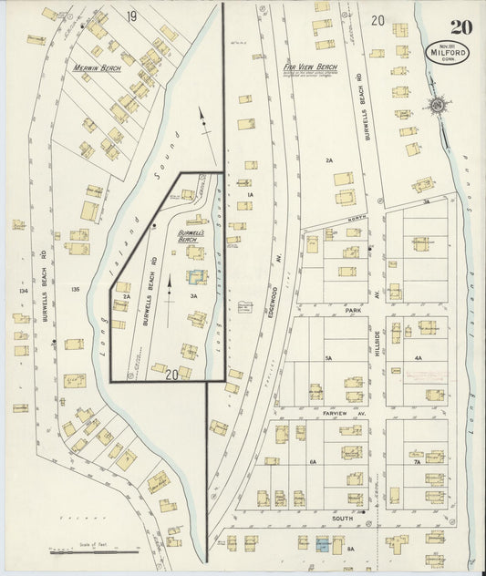 Sanborn Fire Insurance Map from Milford, New Haven County, Connecticut (1911), Sheet #0020 - Historic Sanborn Fire Insurance Map Print, vintage old map wall art, antique decor, genealogy gift, Connecticut Connecticut map