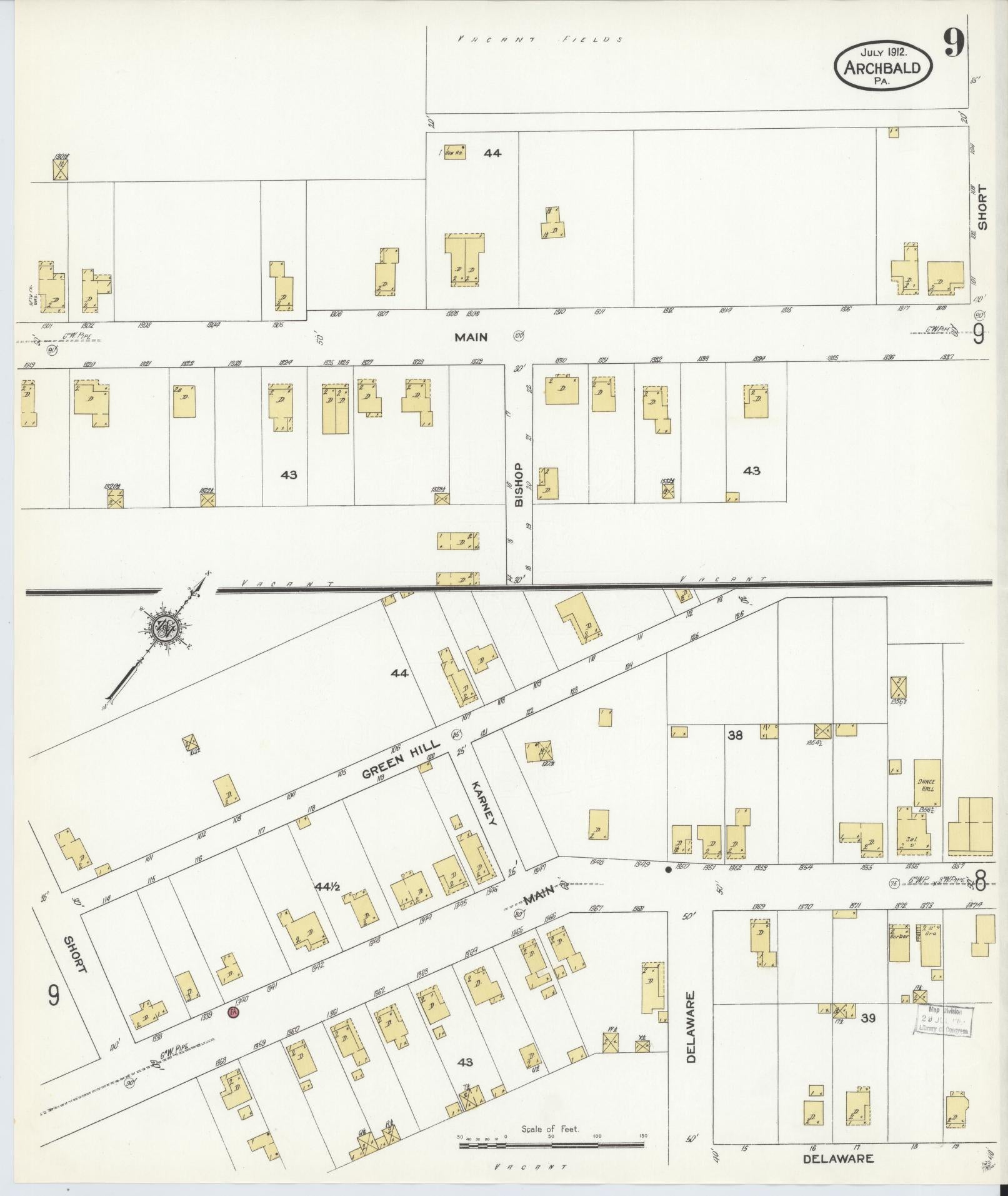 Sanborn Fire Insurance Map from Archbald, Lackawanna County, Pennsylvania (1912), Sheet #0009 - Historic Sanborn Fire Insurance Map Print, vintage old map wall art, antique decor, genealogy gift, Pennsylvania Pennsylvania map