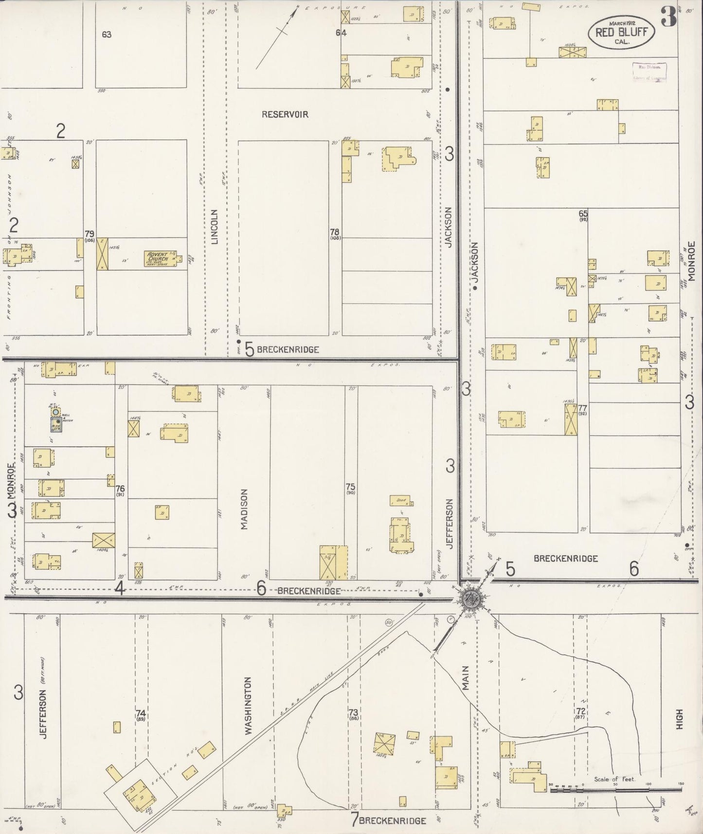 Sanborn Fire Insurance Map from Red Bluff, Tehama County, California (1912), Sheet #0003 - Complete Map Set gallery image, historic Sanborn map, vintage wall art, California California