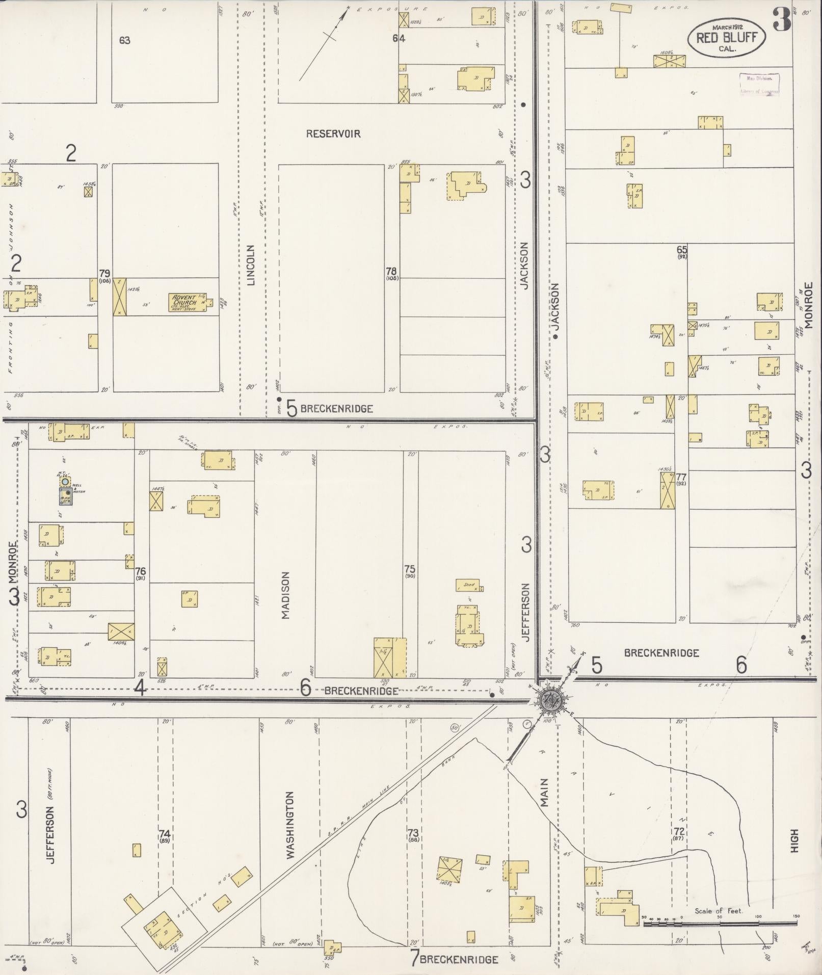 Sanborn Fire Insurance Map from Red Bluff, Tehama County, California (1912), Sheet #0003 - Complete Map Set gallery image, historic Sanborn map, vintage wall art, California California