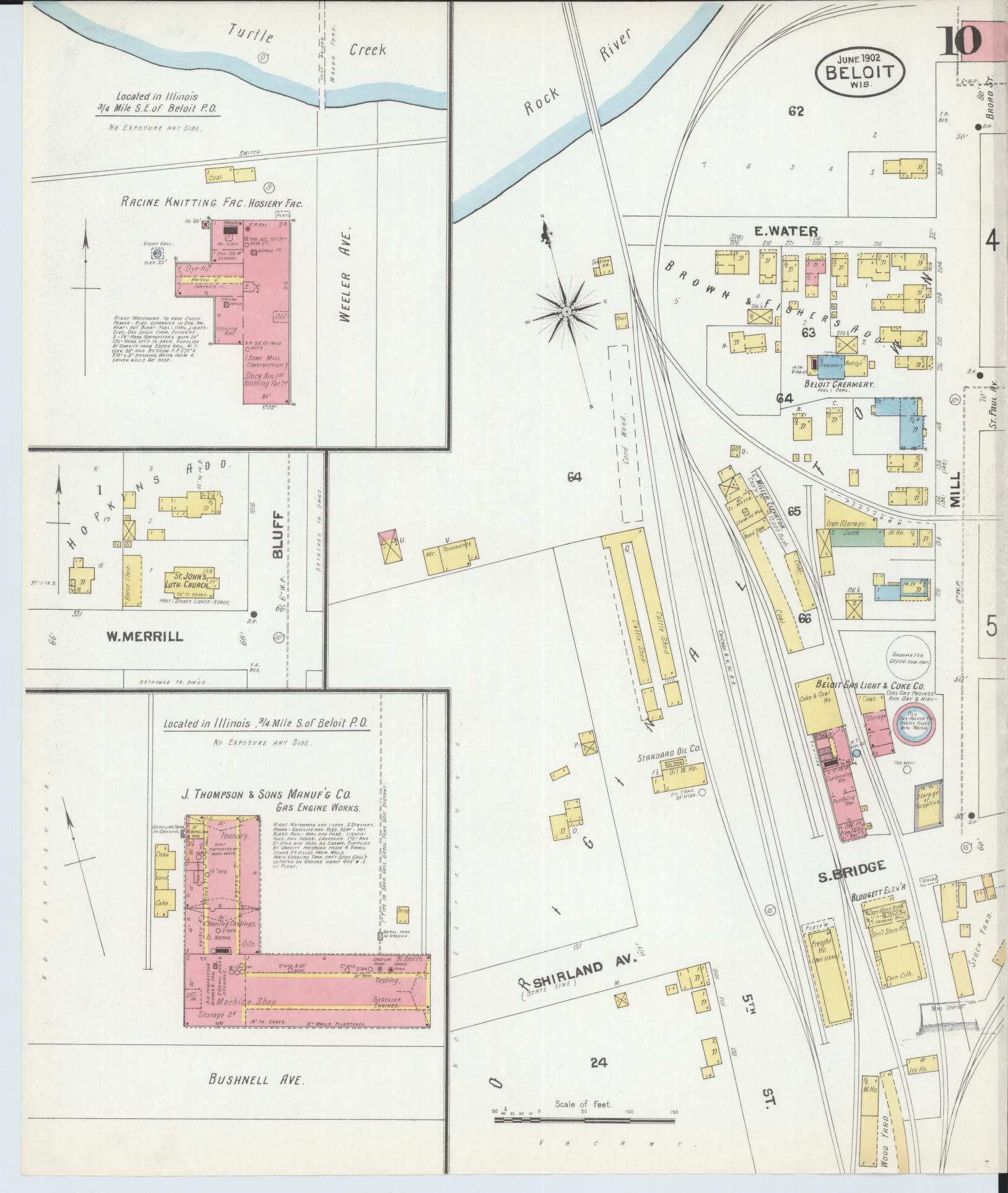Sanborn Fire Insurance Map from Beloit, Rock County, Wisconsin (1902), Sheet #0010 - Historic Sanborn Fire Insurance Map Print, vintage old map wall art, antique decor, genealogy gift, Wisconsin Wisconsin map