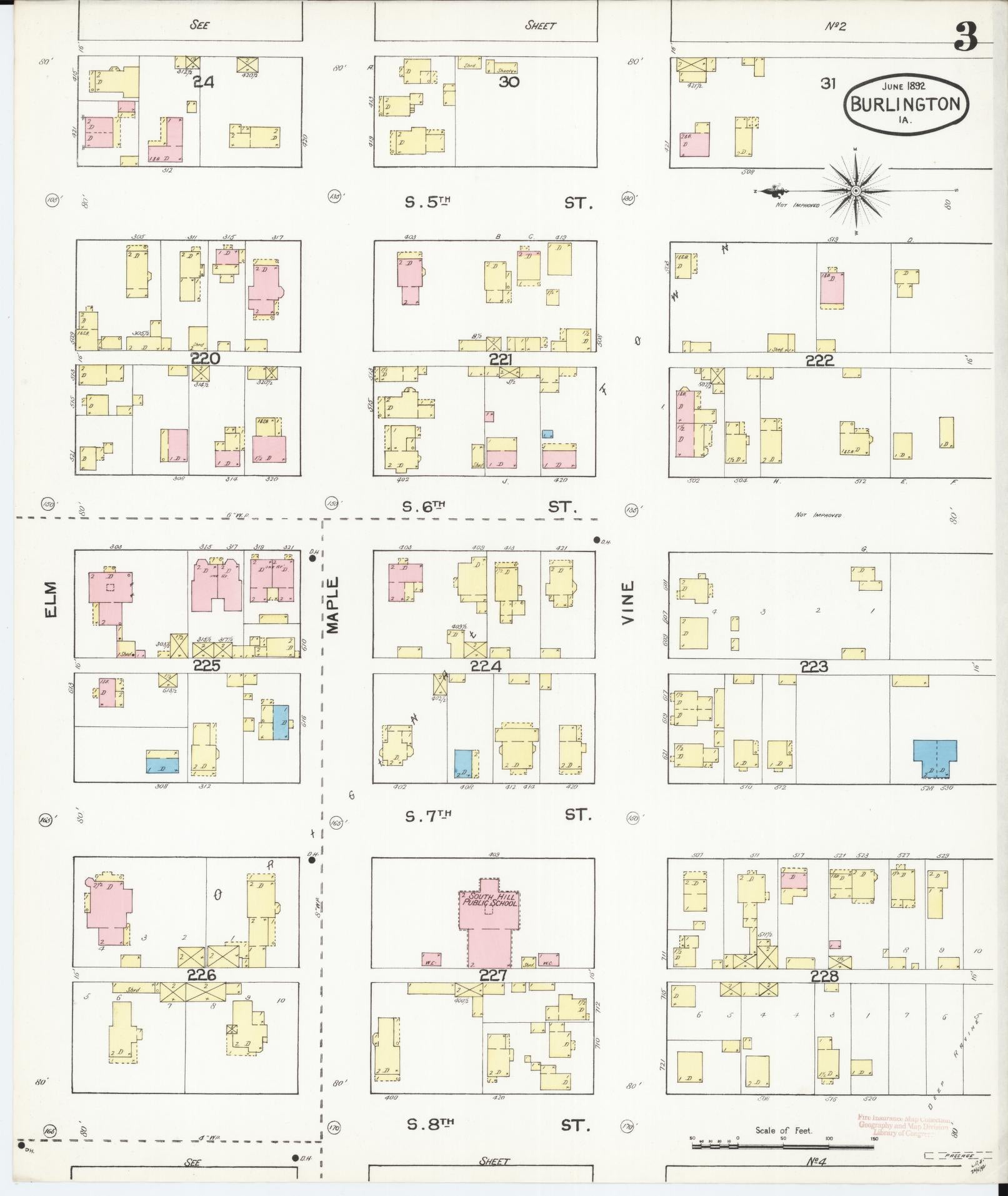 Sanborn Fire Insurance Map from Burlington, Des Moines County, Iowa (1892), Sheet #0003 - Historic Sanborn Fire Insurance Map Print, vintage old map wall art