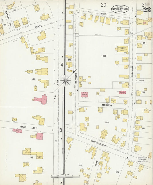 Sanborn Fire Insurance Map from Newburyport, Essex County, Massachusetts (1900), Sheet #0022 - Historic Sanborn Fire Insurance Map Print, vintage old map wall art, antique decor, genealogy gift, Massachusetts Massachusetts map