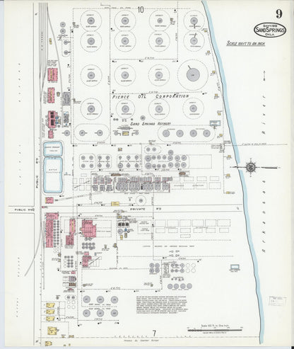 Sanborn Fire Insurance Map from Sand Springs, Tulsa County, Oklahoma (1919), Sheet #0009 - Complete Map Set gallery image, historic Sanborn map, vintage wall art, Oklahoma Oklahoma